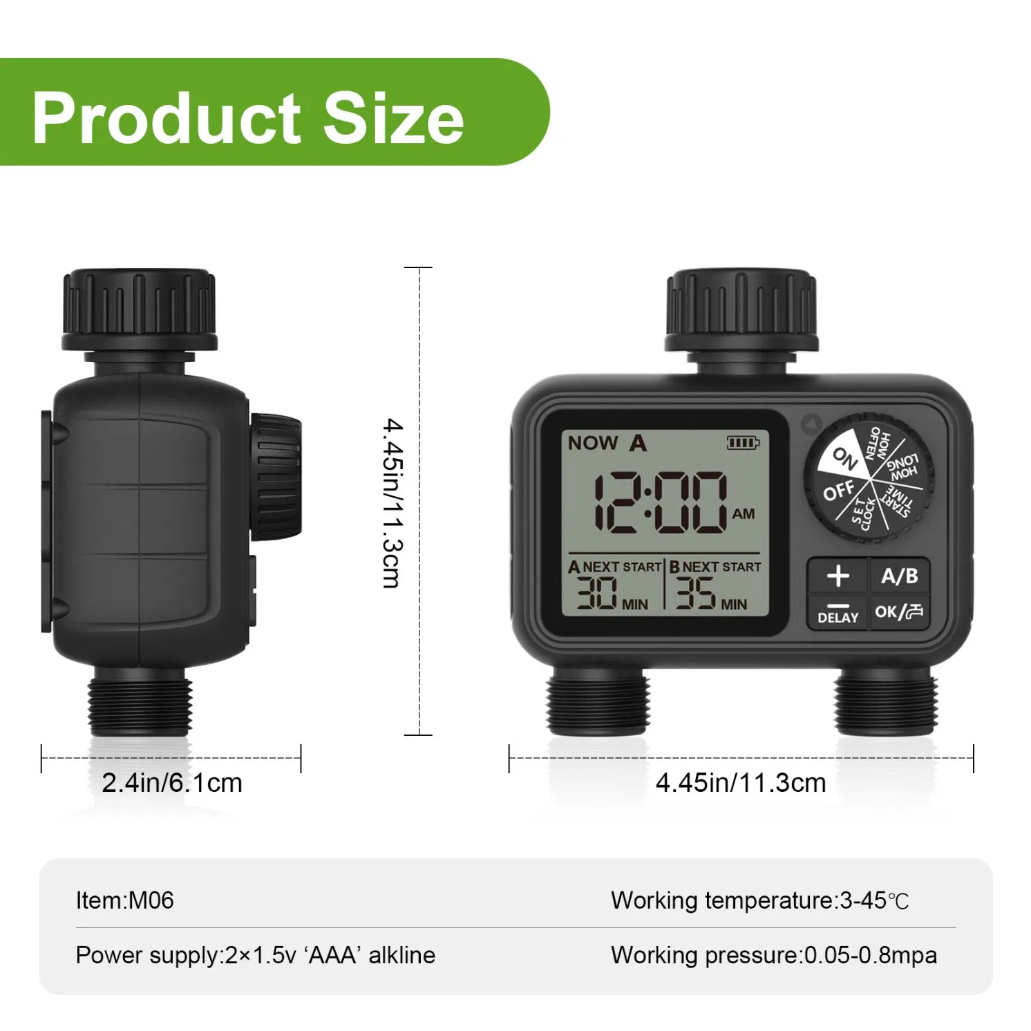 Automatic 2 Dial Irrigation Water Tap Timer Watering Controller System Hct-M06
