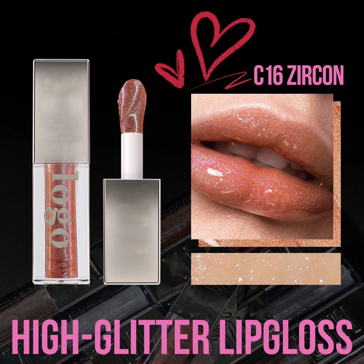 Профессиональный блеск для губ с блестками и эффектом пухлых губ