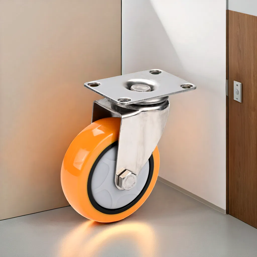2.5 3 4 5 Inch Stainless Steel PU Medium Duty Furniture Caster Wheel Side Swivel Thread Brakes Trolley Cart Caster Wheels