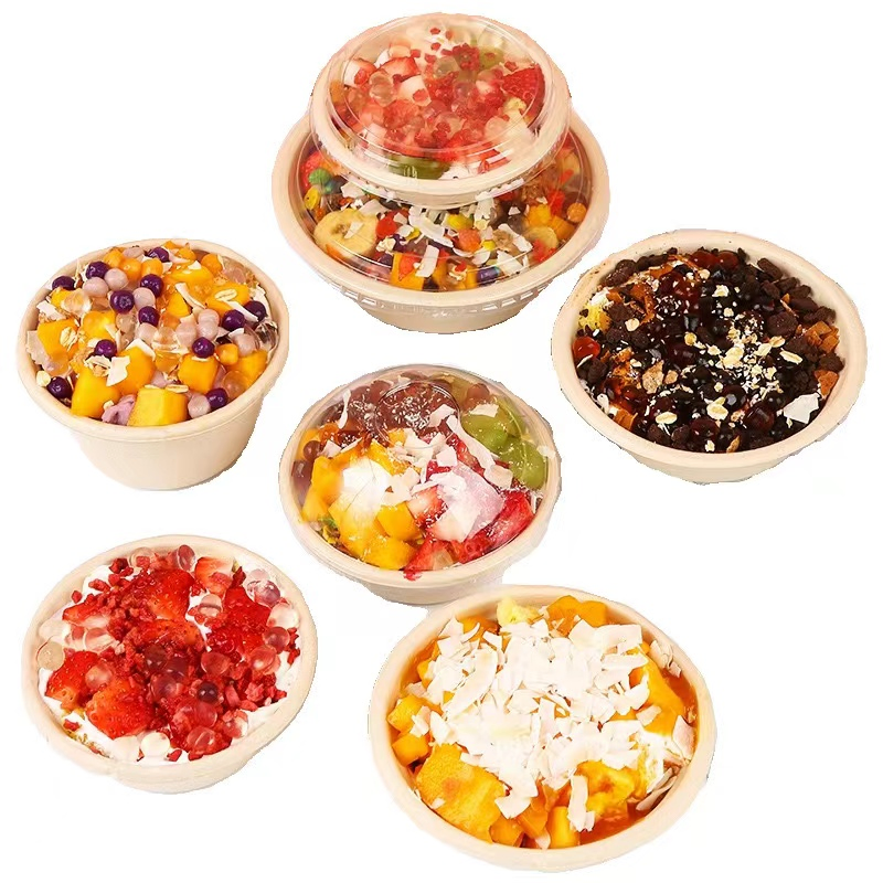 Eco Friendly Disposable Ice Cream Biodegradable Sugarcane Bagasse Compostable Paper Ramen Salad Food Bowl Salad Bowl Yogurt Bowl Fruit Bowl Soup Bowl with Lid