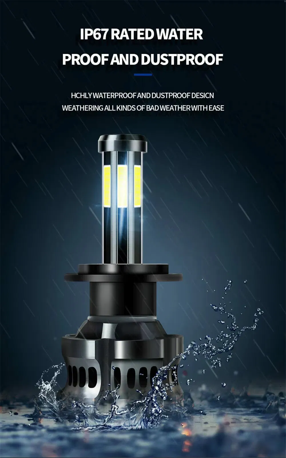 LED-фара для автомобиля, 100W, 12000 лм, COB-матрица, 8-сторонний свет, цоколи H11/H7/H4/9005/9006