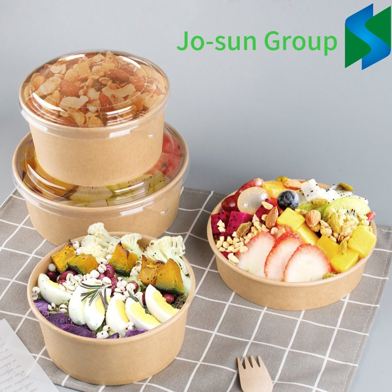 Jo-Sun Disposable Custom Printing Food Packing Box Container Salad Bowls Kraft Paper Bowl with Lid