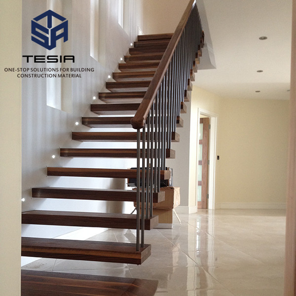 Made in China Factory Price Customize Safe LED Staircase Timber Step Design Floating Stair