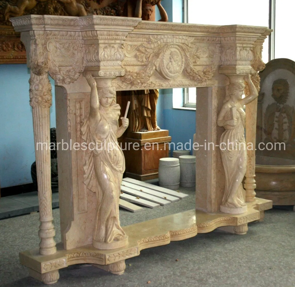 Factory Wholesale Modern Design Marble Mantel Natural Stone Fireplace Surround Figure Statue (SY-MF363)