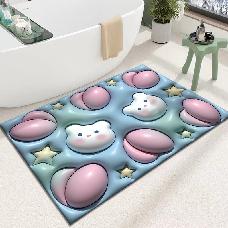 2024 Latest Cute Soft Diatom Mud 3D Stereoscopic Mat Anti-Slip Bathroom Mat
