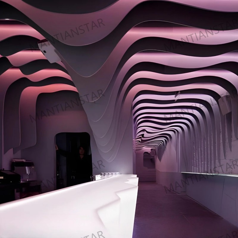 Customized Various Arc-Shaped Waves Curved Metal Ceiling Aluminum Wavy Baffle Ceiling