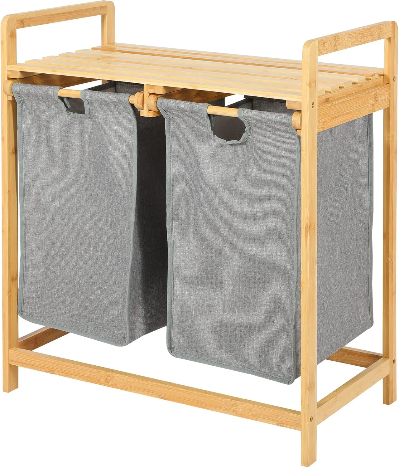 Household Bamboo Tape Rack Double-Draw Laundry Basket Bathroom Removable Laundry Basket