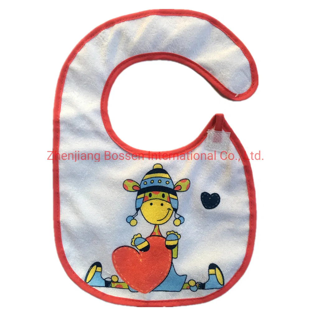 OEM Custom Design Logo Print Cotton Terry Baby Bibs with Cardboard Package Factory