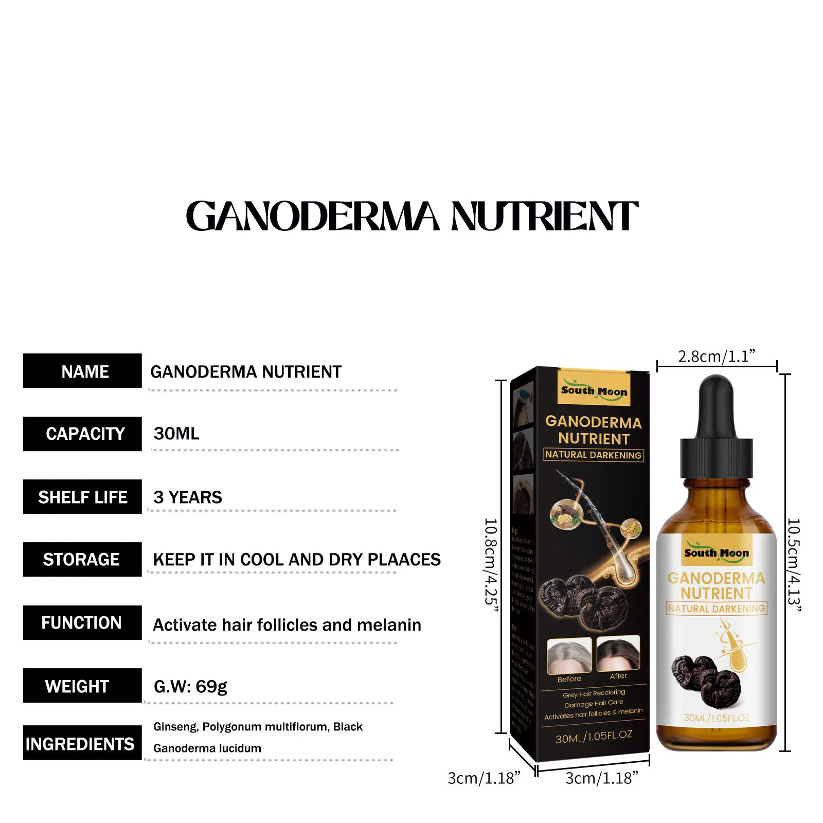 30ml Black Ganoderma Lucidum Hair Regrowth Oil Anti Loss Scalp Treatment Hair Color Protection Oil