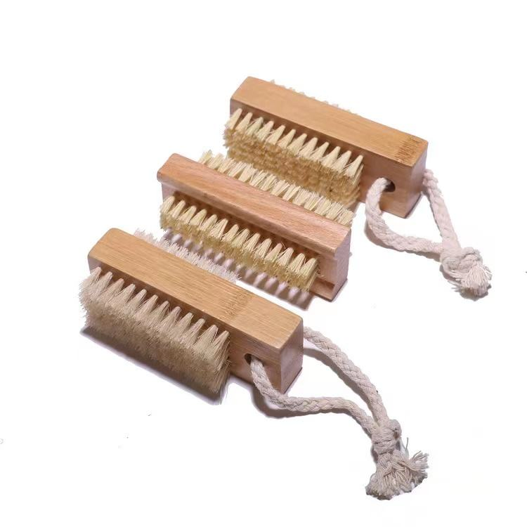 Wholesale Fingernail Brush Bristles Bamboo Beech Double-Sided Fingernail Cleaning Brush