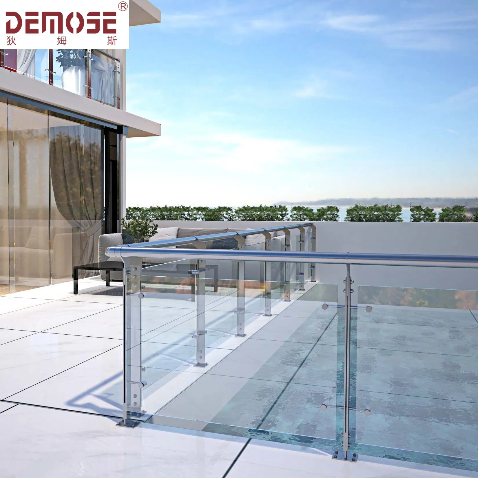 Modern Stainless Steel Glass Balcony Railing for Outdoor Terrace Safety (DMS-B21218)