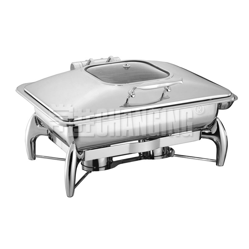 Wedding Party Luxury Chafing Dishes Hotel Serving Dish Gold Buffet Food Warmer with Glass Lid