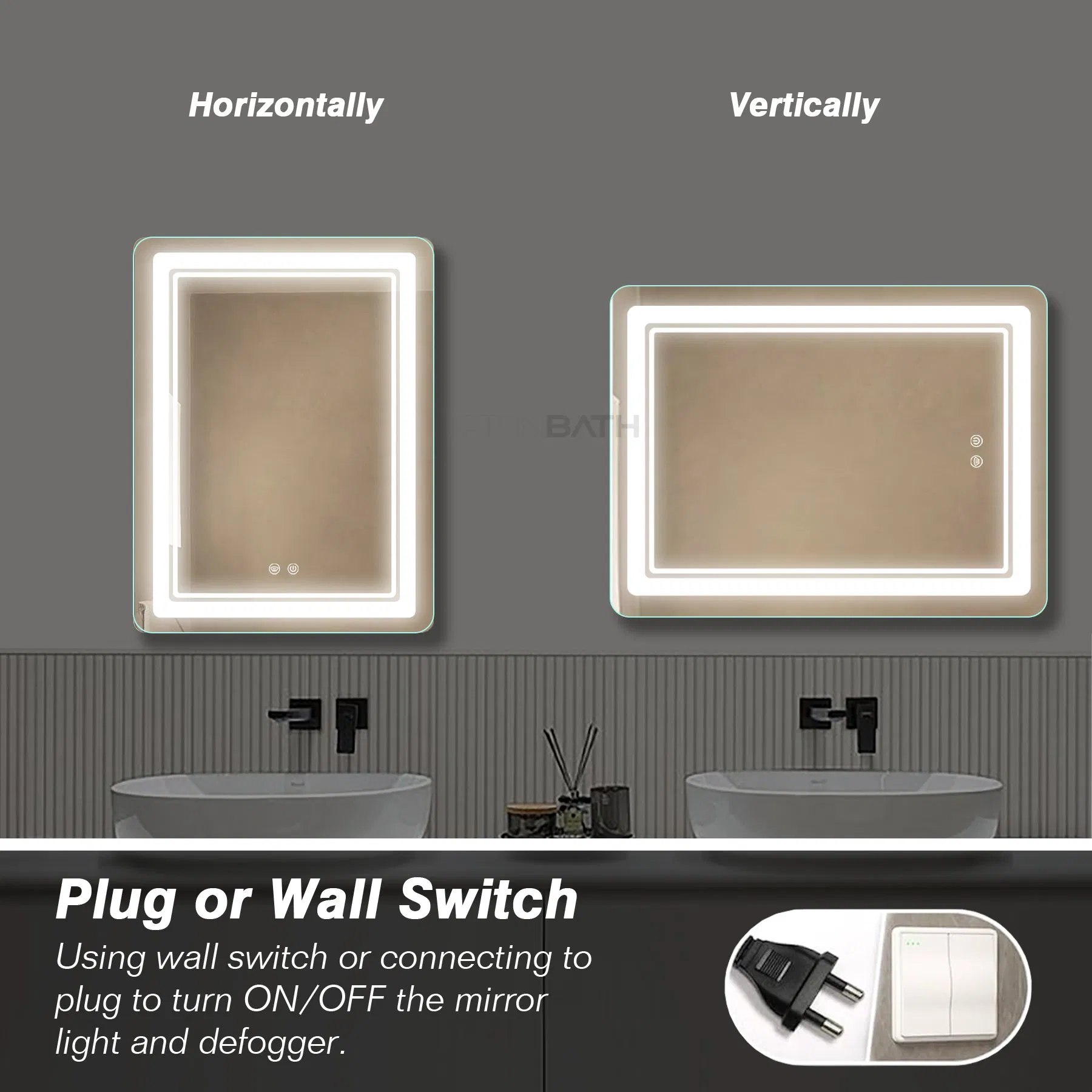 Ortonbath Vertical 24X36 LED Frameless Smart Bathroom Mirror Front Lighted Wall Mounted Vanity Mirror with Lights Anti-Fog CRI 95, CCT Adjustable