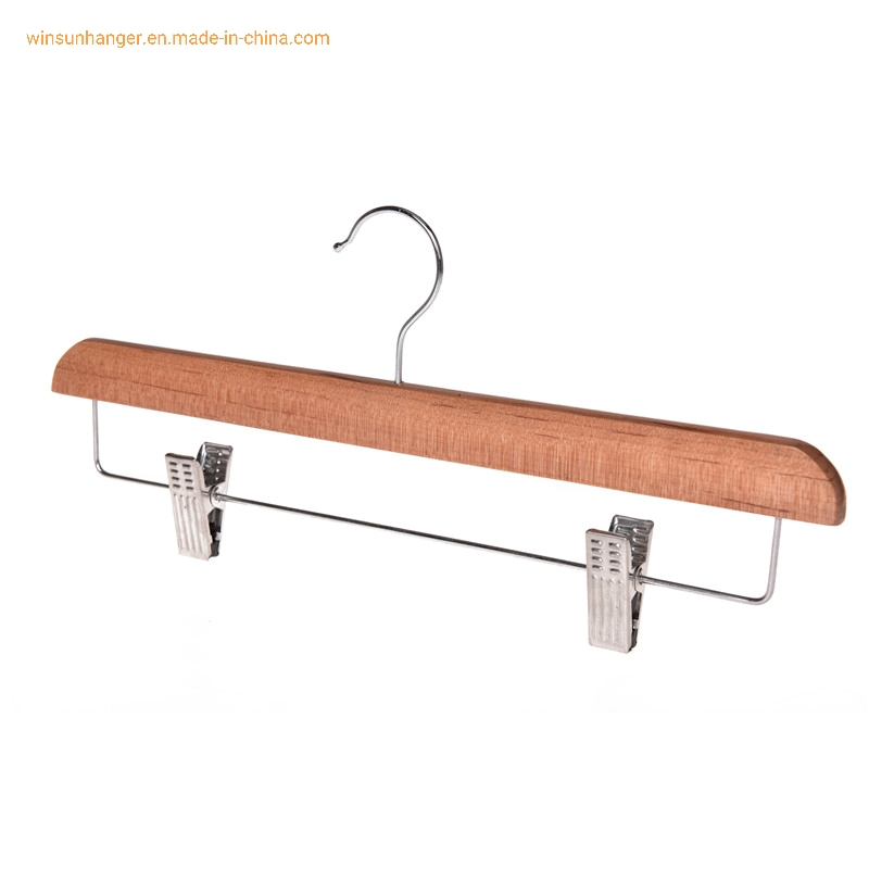 Store Shop Customized Solid Wooden Pants Cheap Hangers with Metal Clip