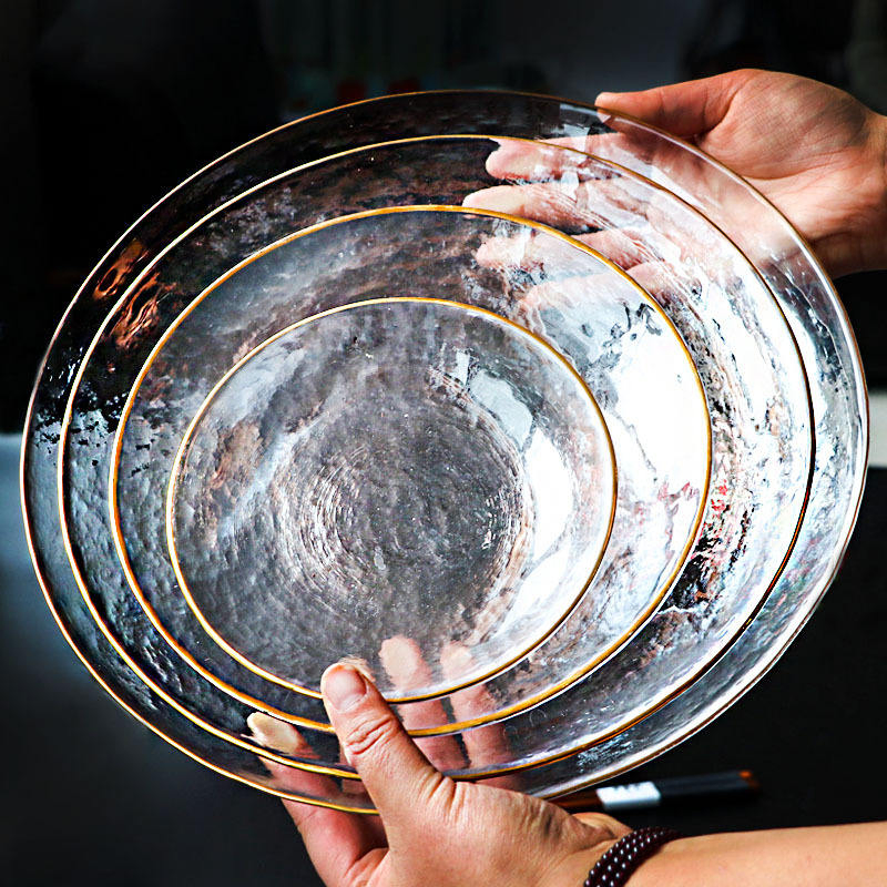 Crystal Glass Plates Set with Gold Rim for Luxury Events