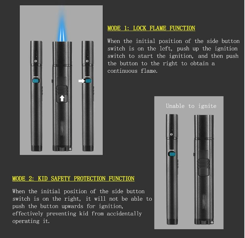 Butane Torch Lighter with Flame Lock and Safety Switch Function Adjustable Dual Jet Flame