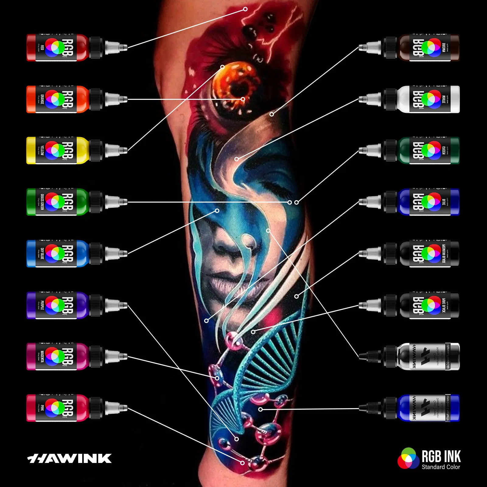 Hawink High Quality Body Tattoo Professional Tattoo Pigment Ink Sets