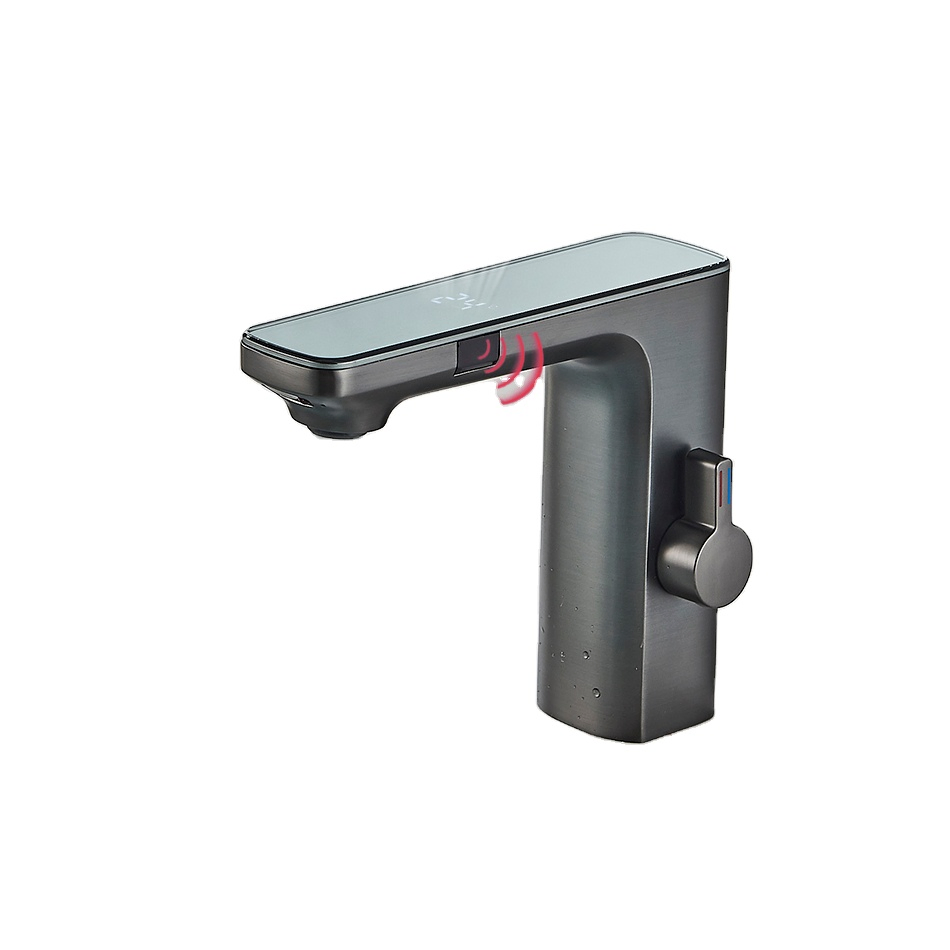 Uythner Smart LCD Sensor Basin Faucet Digital Display Screen Hot Cold Water Mixer Tap Vanity Touchless Faucet for Bathroom Basin