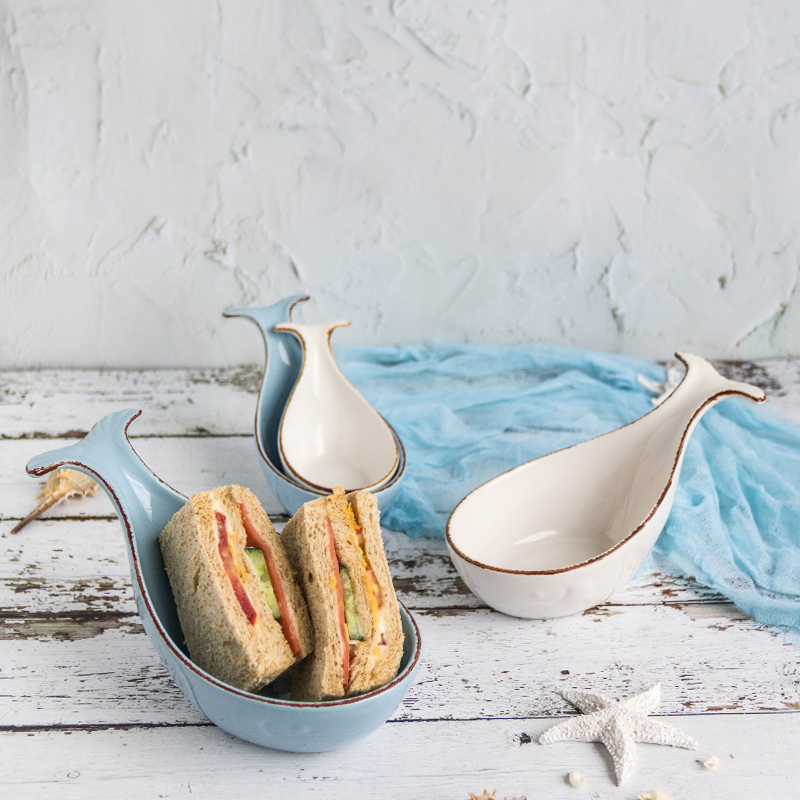 Fish Shape Ceramic Cute Serving Bowl Ice Cream Desserts Bowl for Restaurant