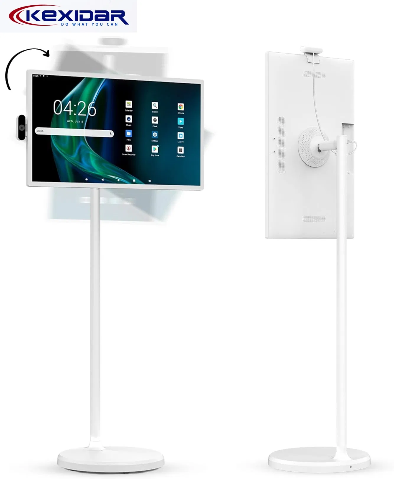 32-Inch Full Swivel Rotation Android 13 Portable Monitor with Built-in Battery4K UHD Rolling TV on Wheels Touch Screen Display