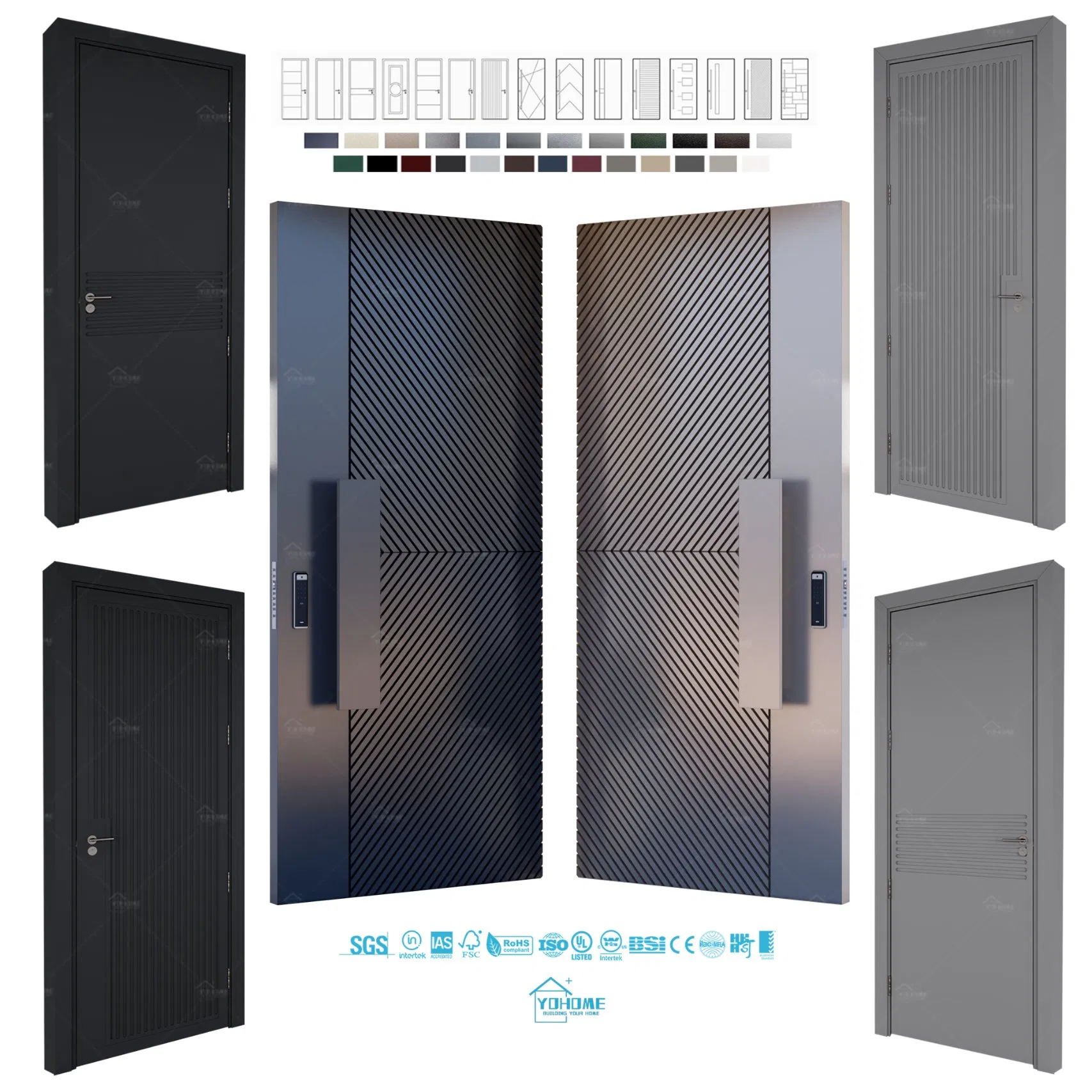 American Approved House Front Door Design Modern Villa Pivot Doors Luxury Aluminum Exterior Door and Interior Door Set