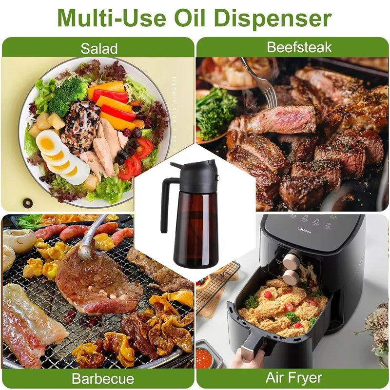 16oz BBQ Cooking Jar Kitchen Salad Barbecue Air Fryer Oil Dispenser Bottle 2 in 1 Olive Oil Sprayer Glass Botlles Culinary Oil Sprayer