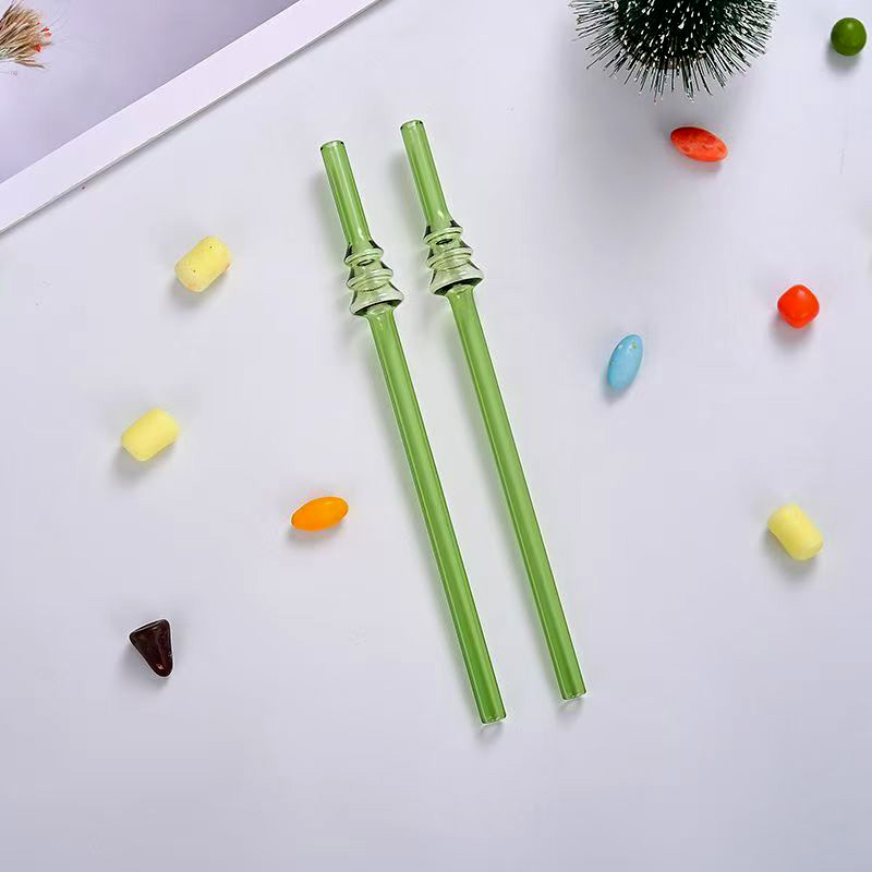 OEM Colored High Borosilicate Reusable Glass Straw Christmas Tree Design Juice Coffee Drinking Straw
