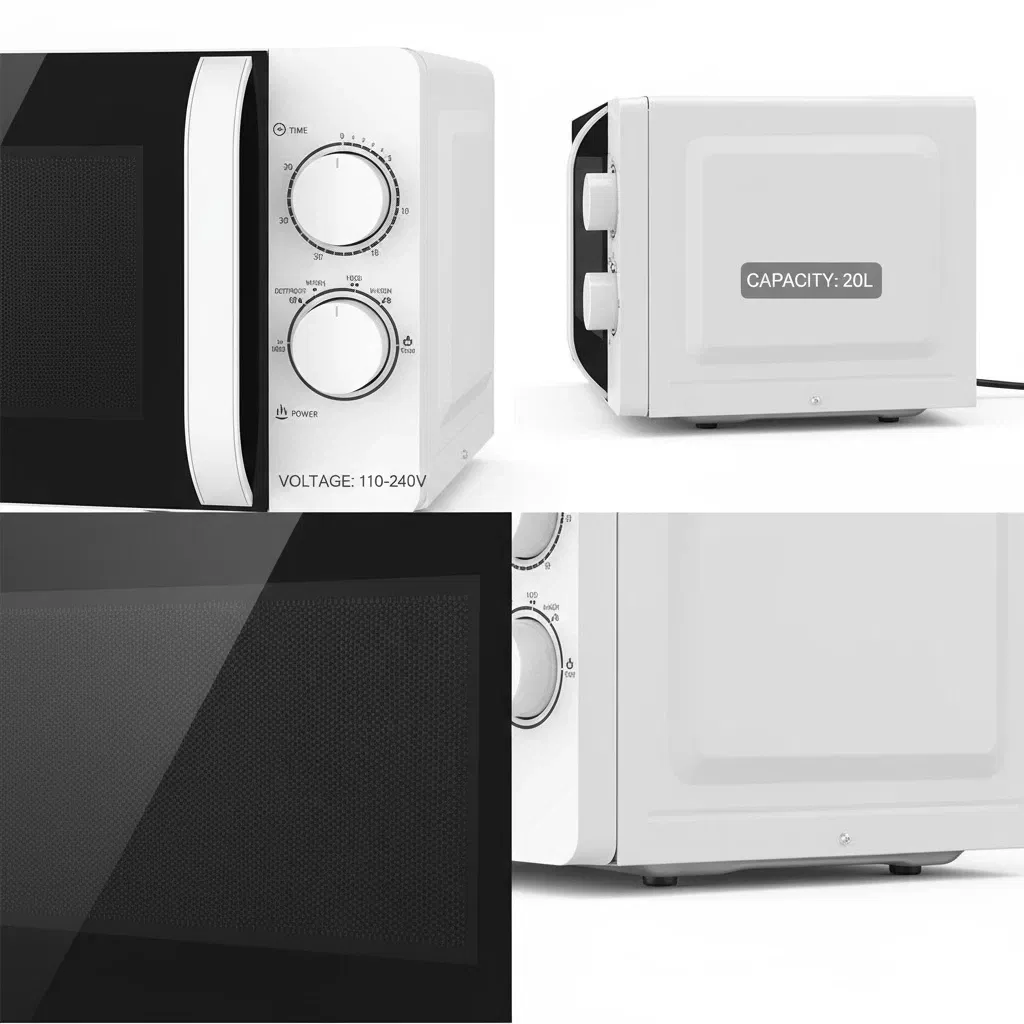 20L 700W Mechanical Countertop Microwave Oven with 2 Knobs 5 Power Levels