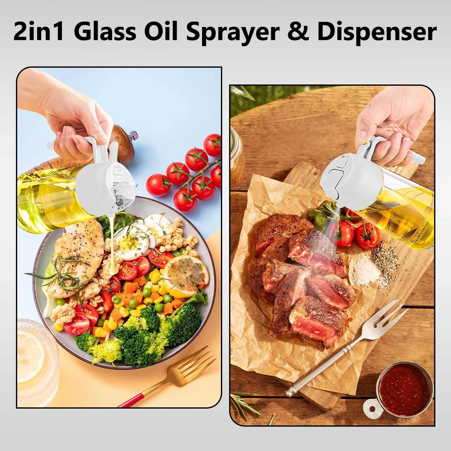 2 in 1 Glass Oil Sprayer Large Olive Oil Dispenser Spray Bottle for Kitchen Cooking