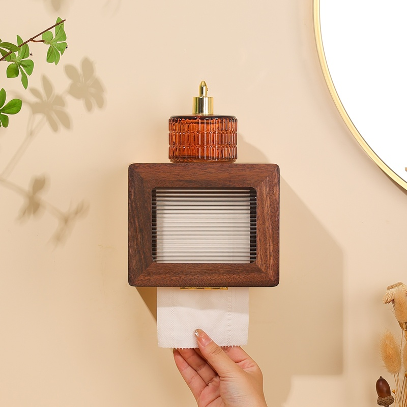 Wooden Storage Box Doubling as Kitchen Tissue and Toilet Paper Roll Dispenser