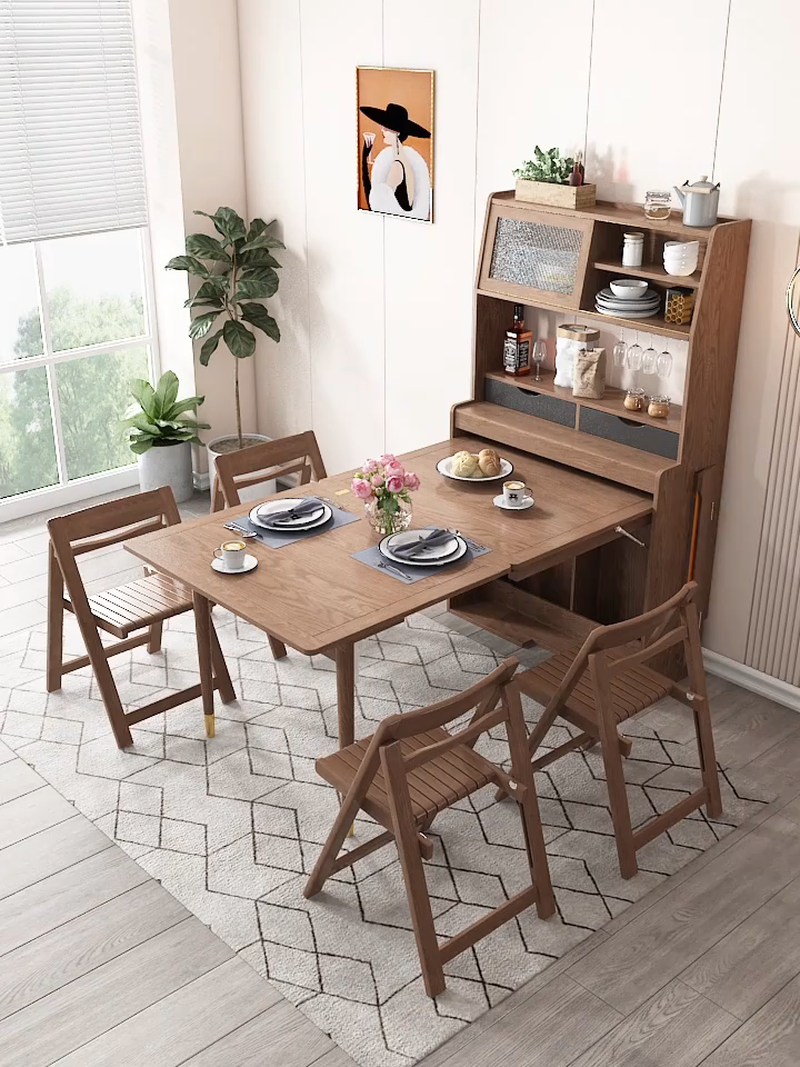 Шкаф-стол кухонный компактный с обеденными принадлежностями