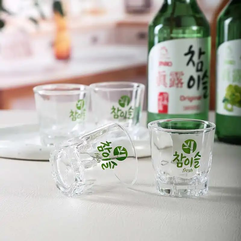 Bar Hotel Restaurant Custom Logo Korean 2oz Clear Glass Mini Soju Shot Glasses Set for Whiskey Tequila Liquor