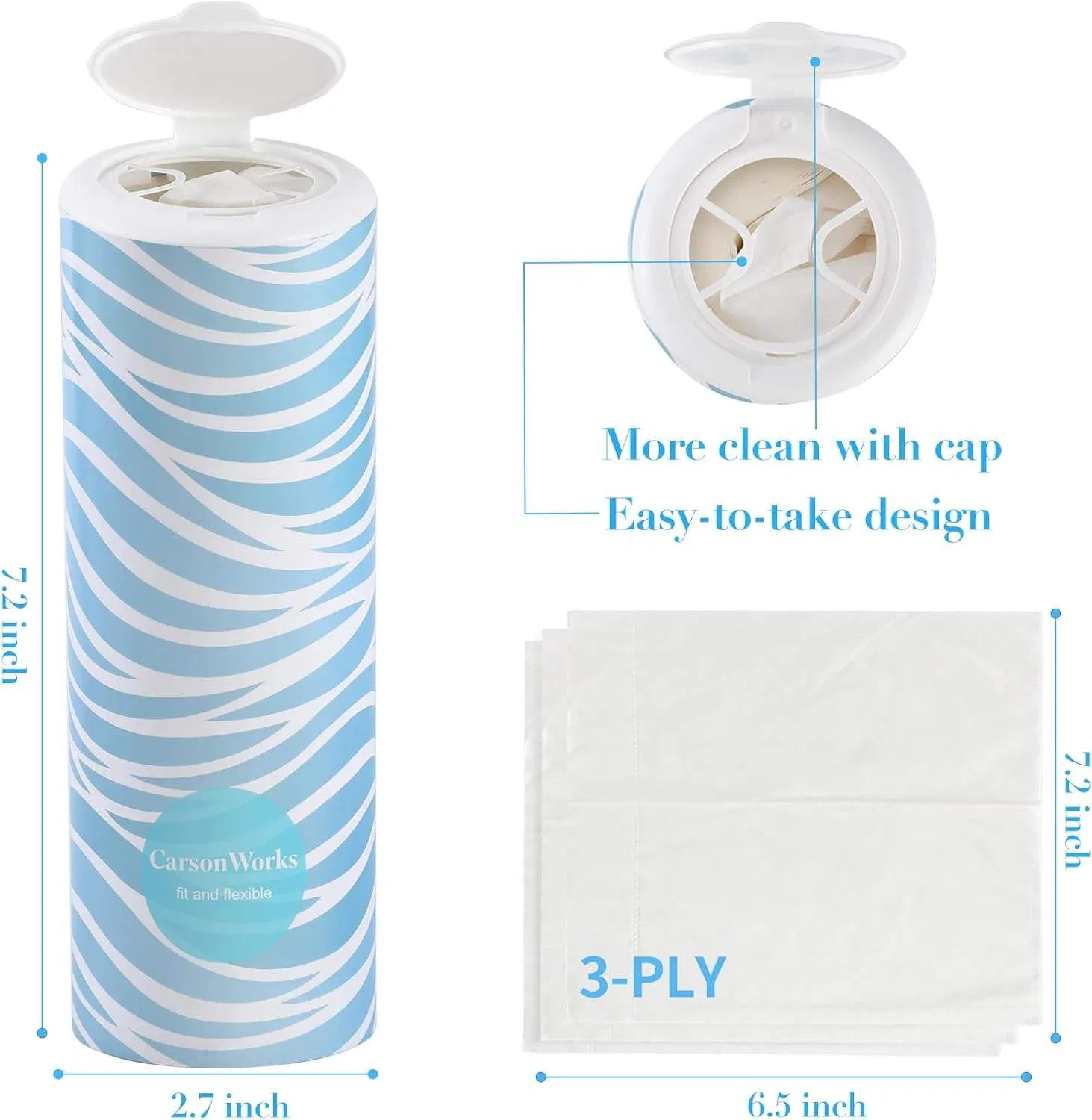 Tissues Small Cylinder Dispenser with Car Cup Holder Facial Tissues
