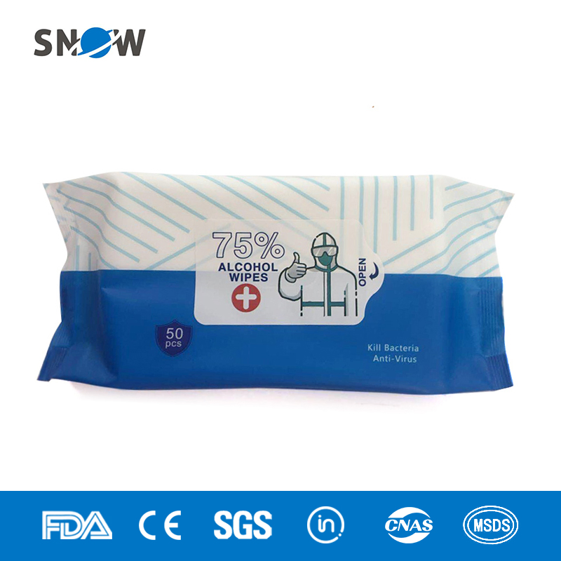 Factory Stock 75% Ethyl Alcohol Biodegradable Antibacterial Wet Wipes 50 Piece