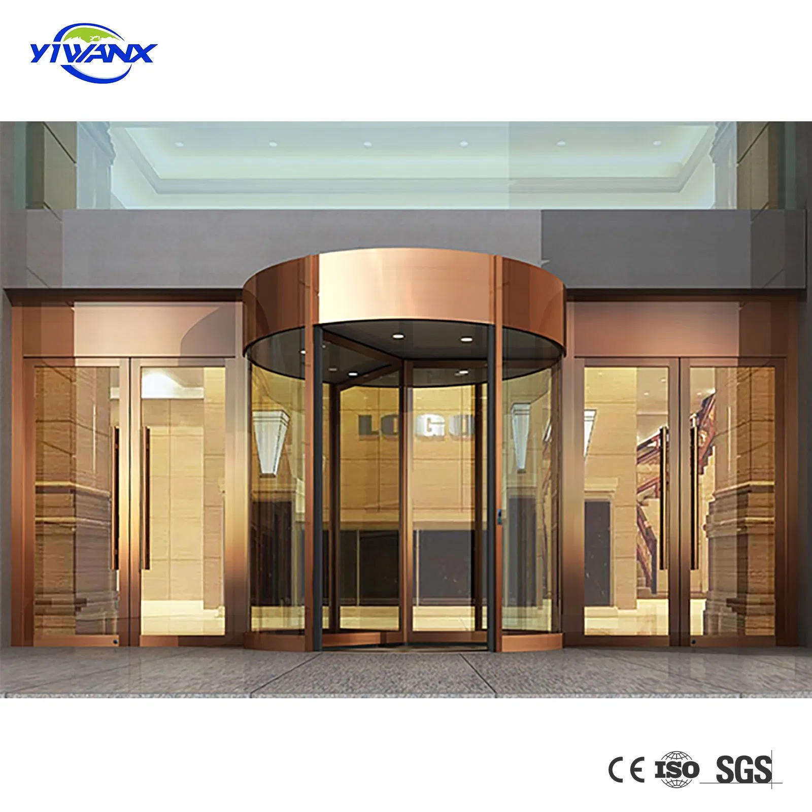Golden Color Two Wings Automatic Glass Revolving Door