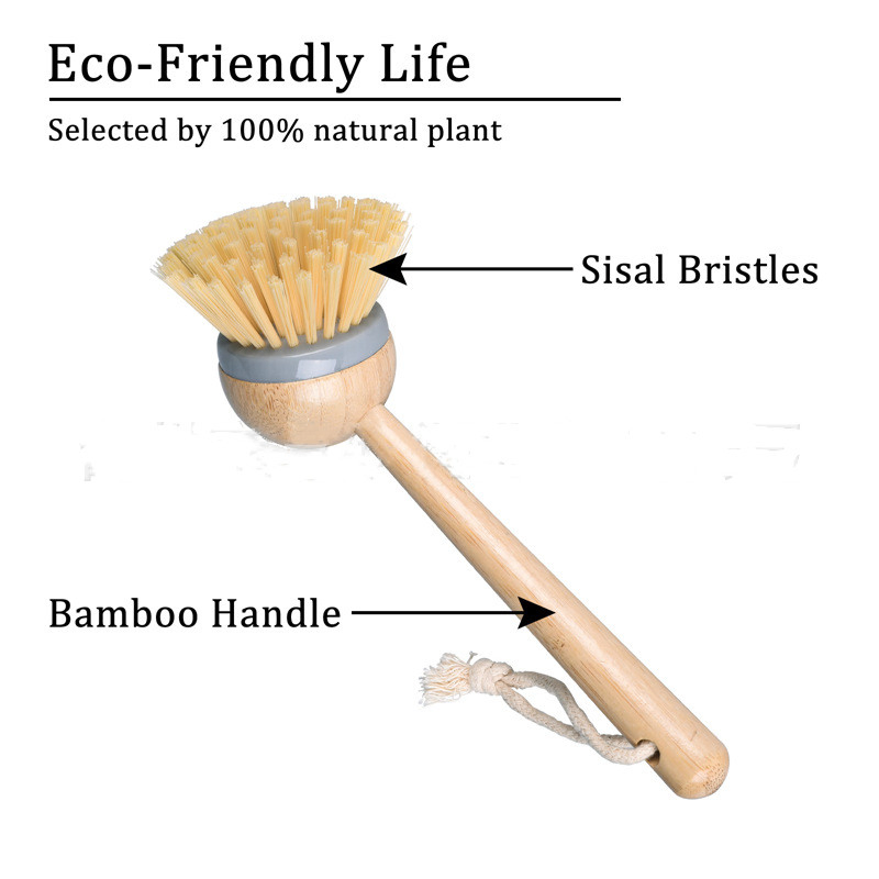New Cleaning Kitchen Pot Brush Cleaner with Bamboo Handle