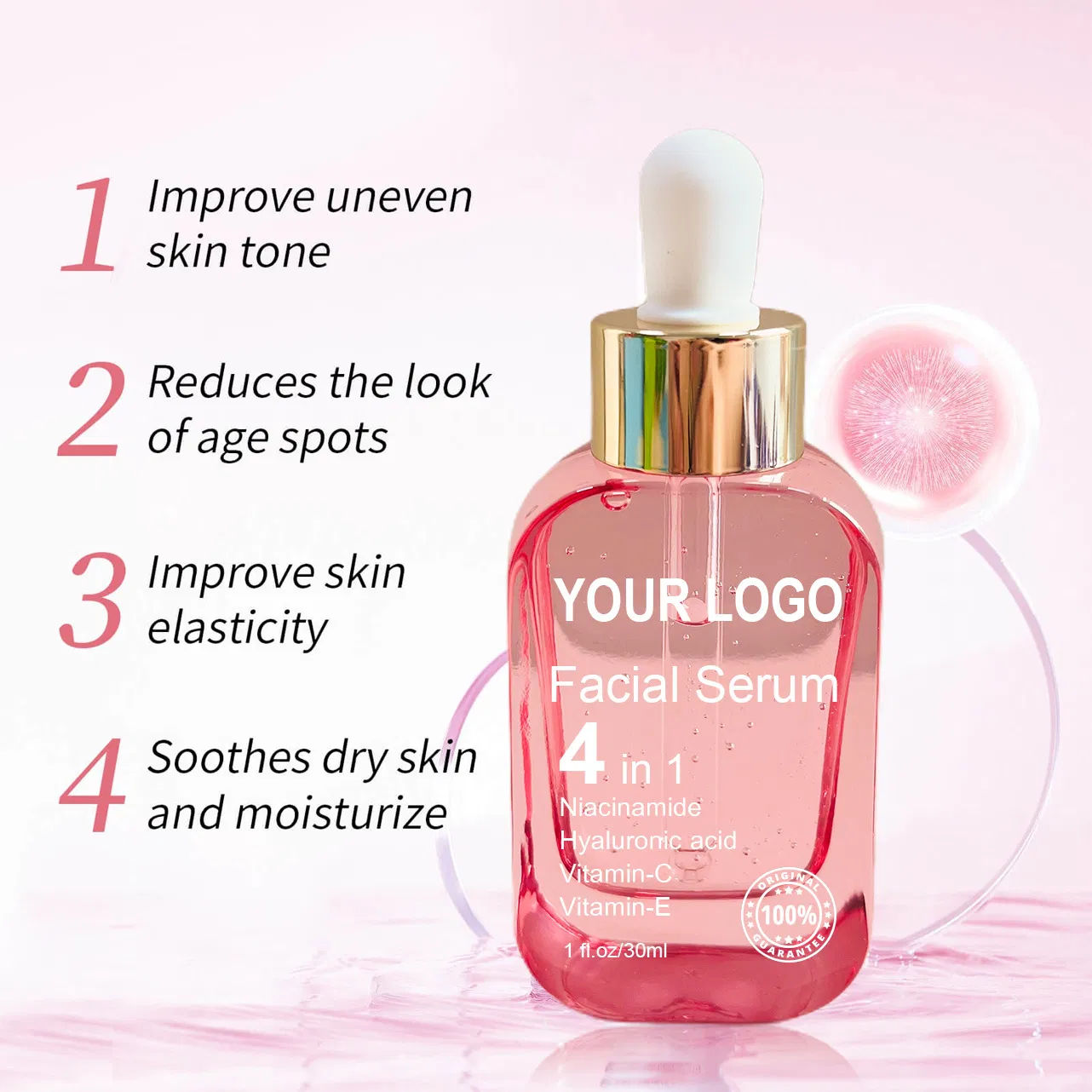 Facial Treatment Skin Care Glow Lightening Niacinamide Hyaluronic Acid Whitening Moisturize 4 in 1 Facial Serum
