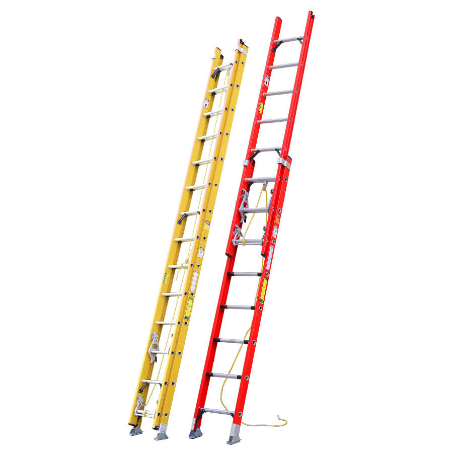 FRP Red Yellow 2 Sections Fiberglass Telescopic Extension Ladder 2X8 Double Extension Fiberglass Folding Straight Wall Ladder