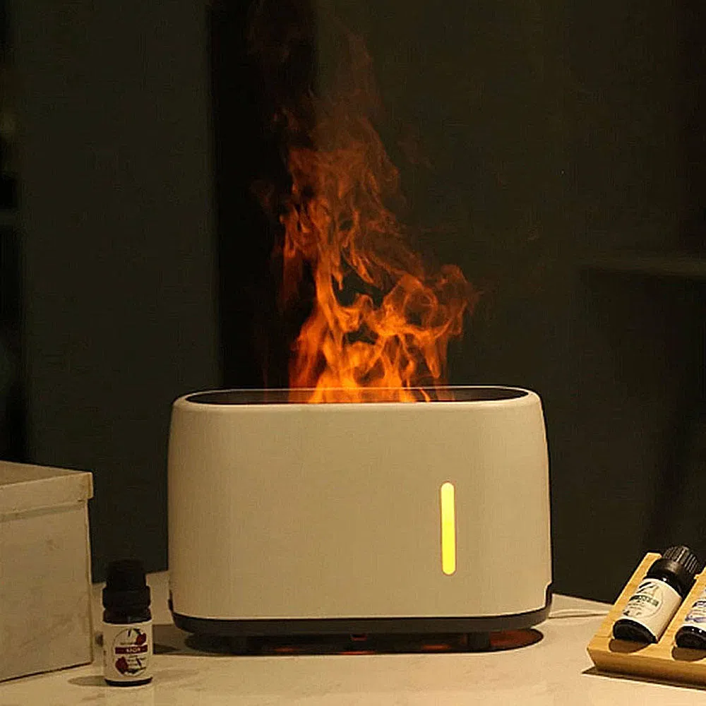 2025 Ultrasonic Mist Humidifier Diffuser 3D Simulation Fire Flame Mute Aroma Essential Oil Car Diffuser with Remote Control
