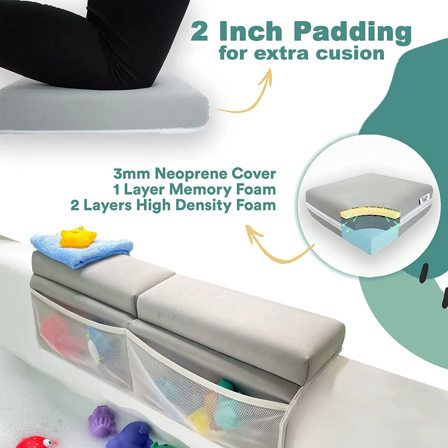 Baby Elbow Rest Pad Set Thickest Bathtub Kneeler Pad Ideal Bath Kneeling Pad Bath Toys Organizer Bath Knee Pad with Memory Foam