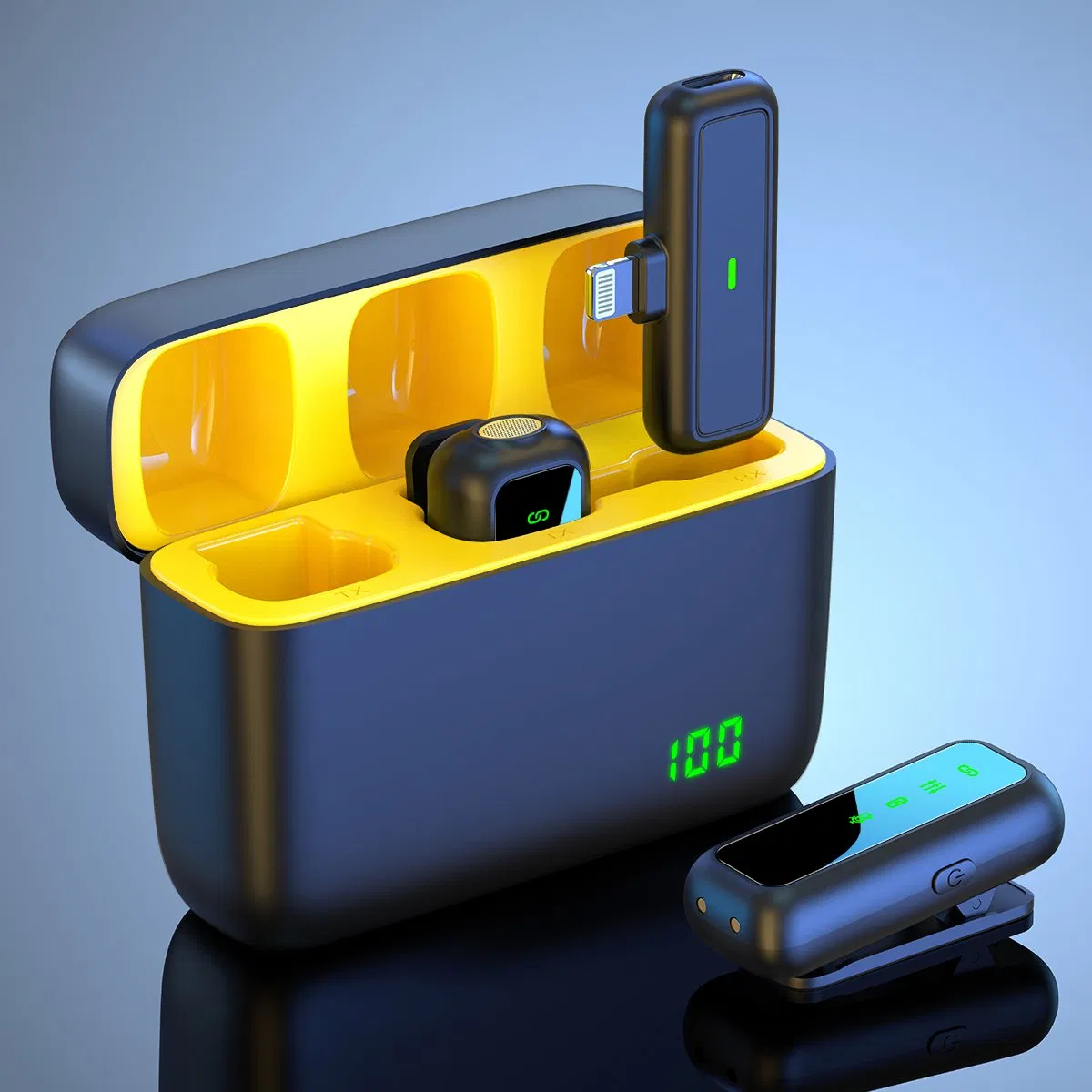 2 Mics Noise Reducatio Live Stream Wireless Lapel Microphone with Charging Base