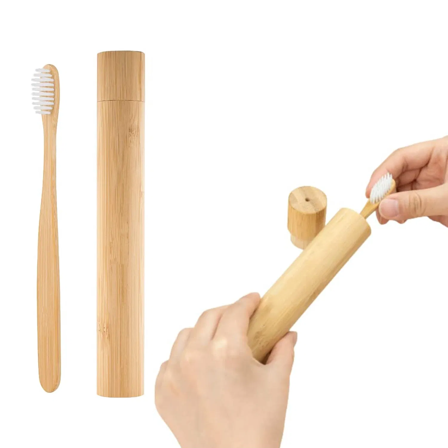100% Natural Bamboo Breathable Design Container Travel Toothbrush Case