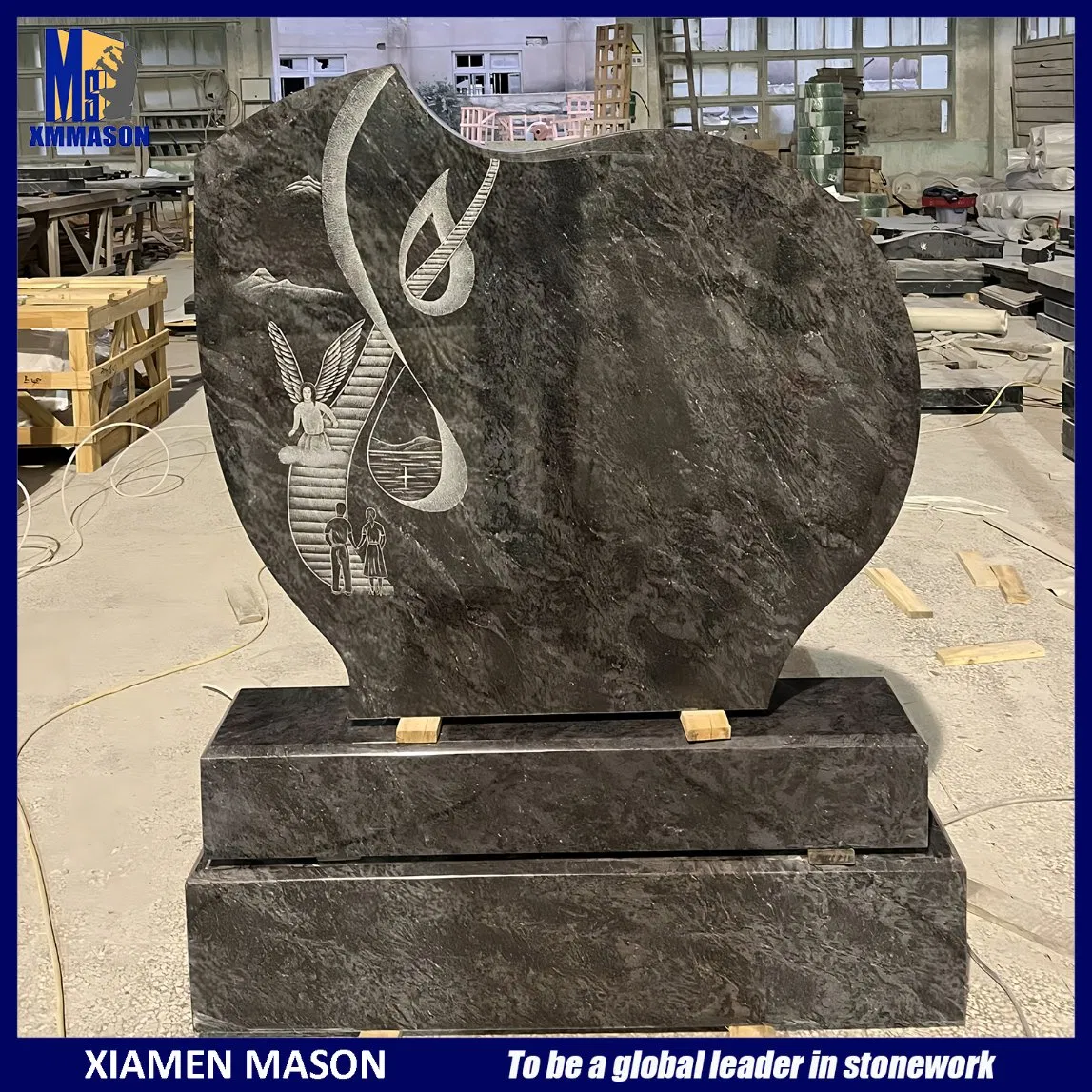 Mason France Headstone with Line Carving in Juparana Indian