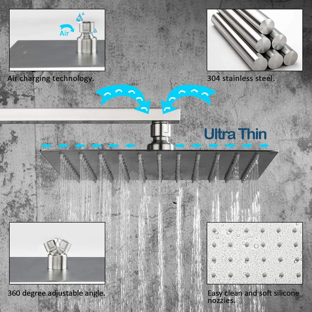 Luxury Cupc Hidden Wall Concealed Rain Shower Mixer Set System Bathroom Large Rain Shower Heads Cabesal De Ducha