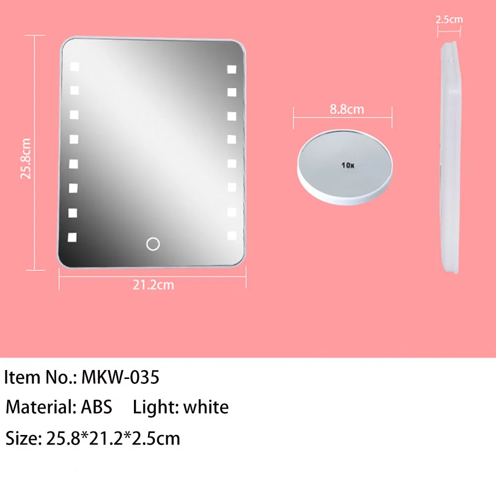 16 PCS LED Lighted Multiple Power Supply Makeup Desk Table Mirror with Detachable 10X Magnification and 180 Rotation