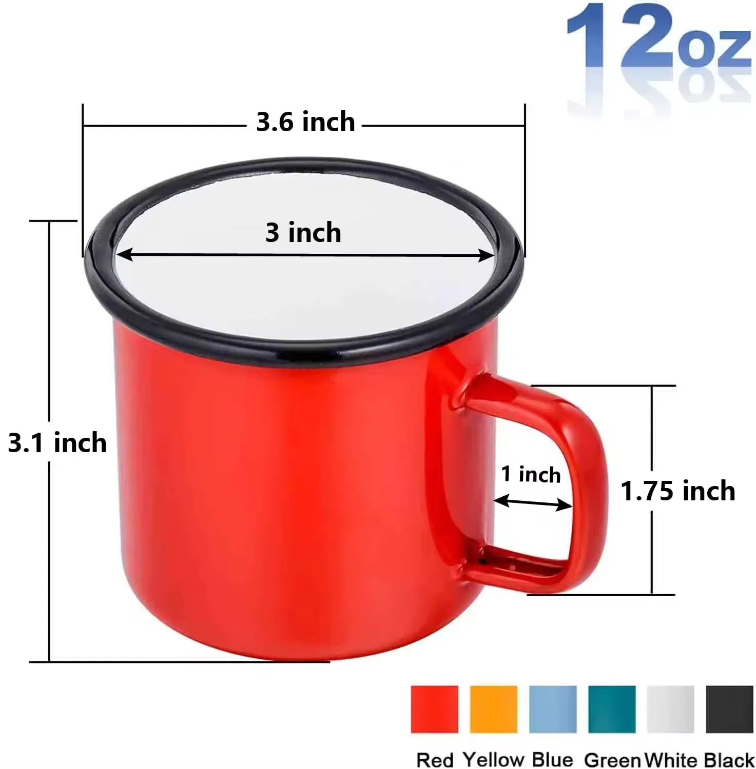 350ml 500ml Personalized Classic Printing Red White Black Blue Custom Logo Coffee Wine Juice Enamel Camping Mug with Handle