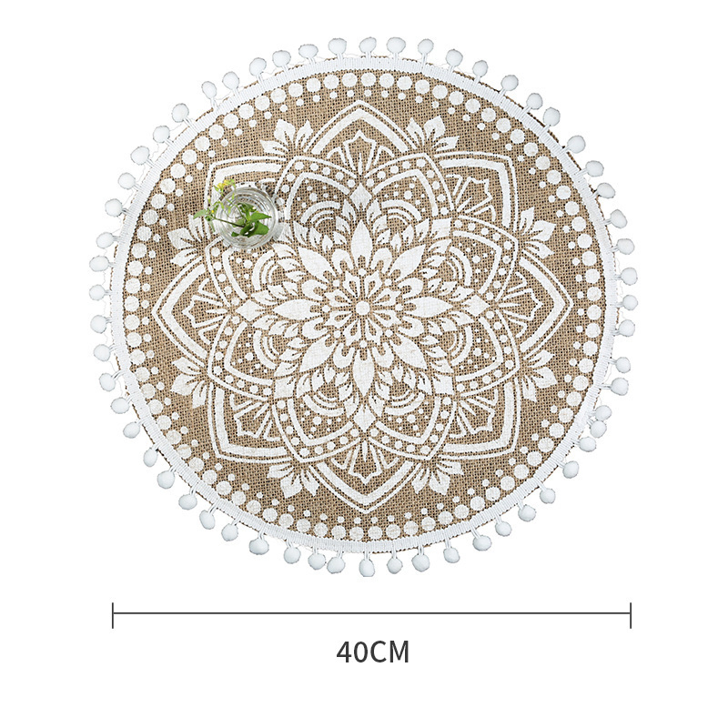 Minimalist Fringe Placemat, Round Natural-Colored Jute Screen Printing Pad