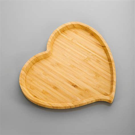 Hot Sale Customized Unique Heart Shape Bamboo Serving Tray Plate