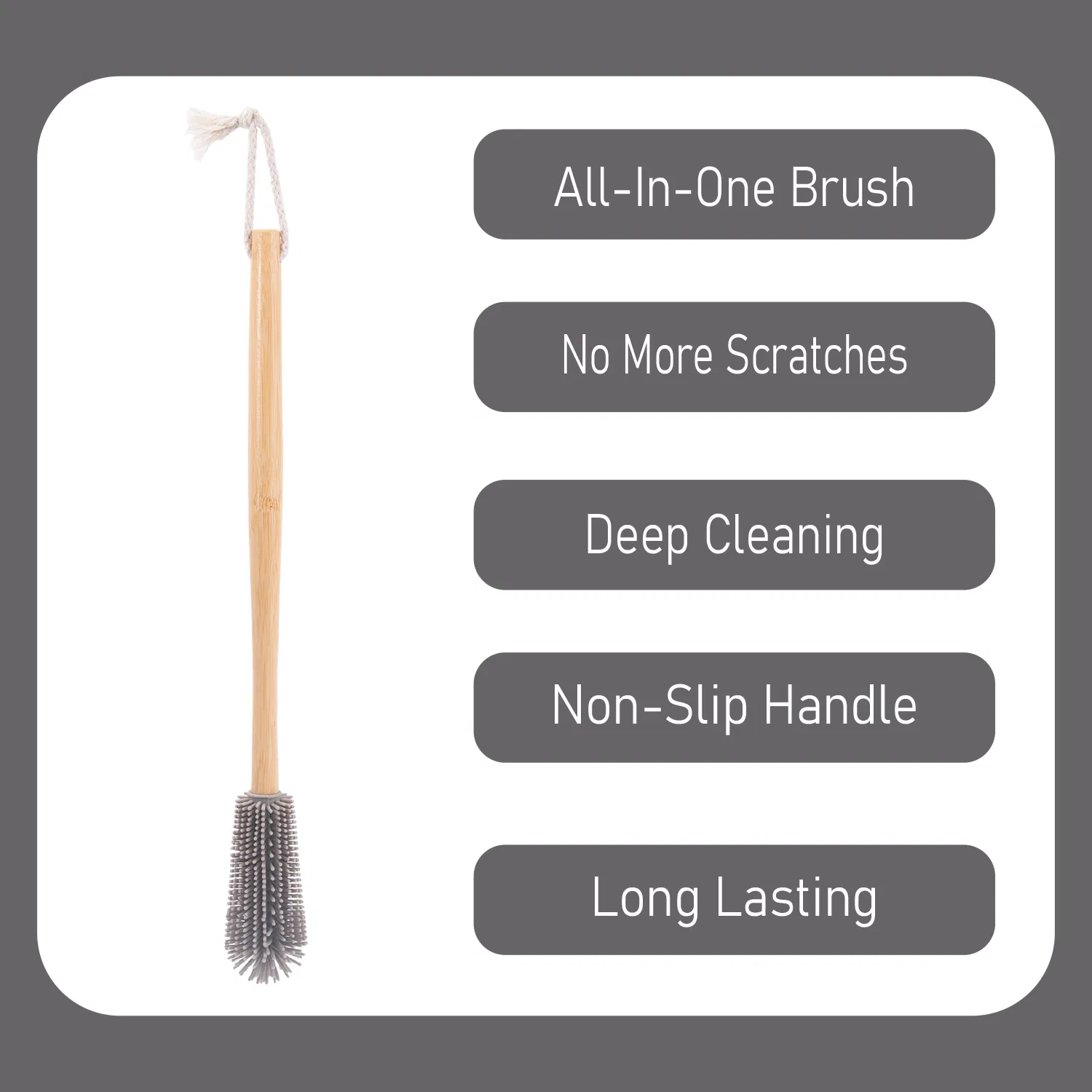 Силиконовая щетка для чистки бутылок с бамбуковой ручкой