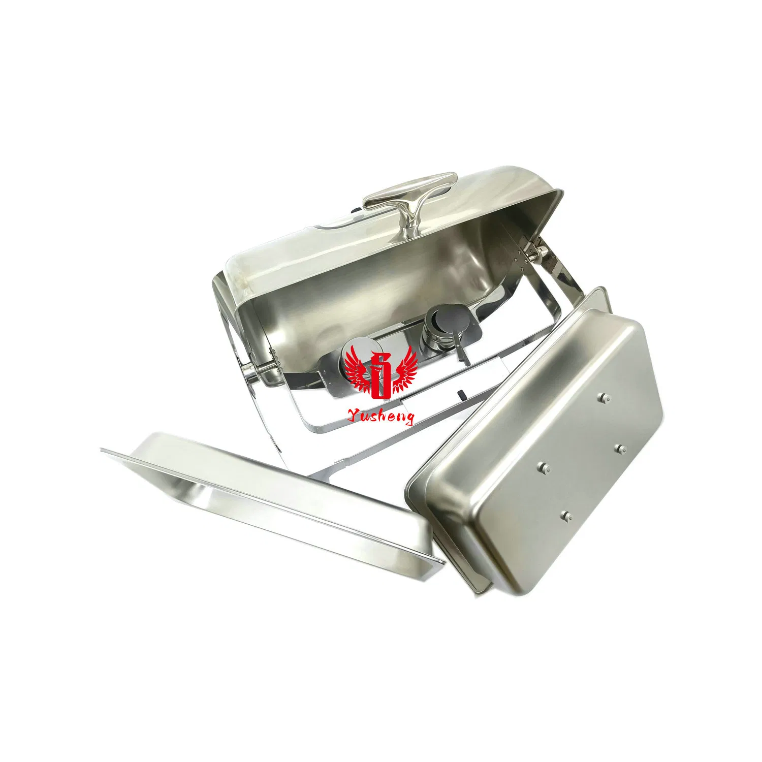 9L Visible Lid Rectangular Silver Color Steel Chafing Dish